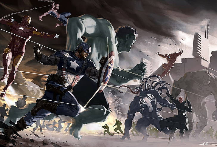 Greuel, Captain America, Hulk, Iron Man, Red Skull, Spider Man, The Avengers, Gift, HD-Hintergrundbild