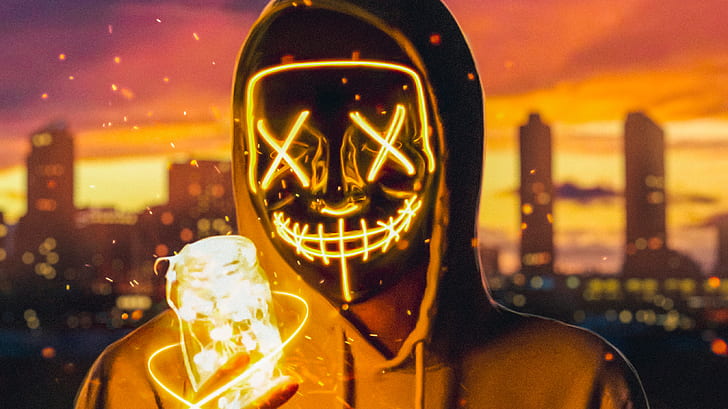 Maske, maskiert, Glühbirne, Neon, Feuer, HD-Hintergrundbild