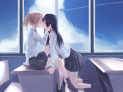 aihara, anime, citrus, kiss, mei, schoolgirls, tagme, yuri, yuzu, HD wallpaper HD wallpaper