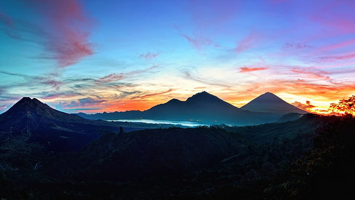 небе, природа, планина, Бали, зора, Индонезия, облак, изгрев, сутрин, HD тапет