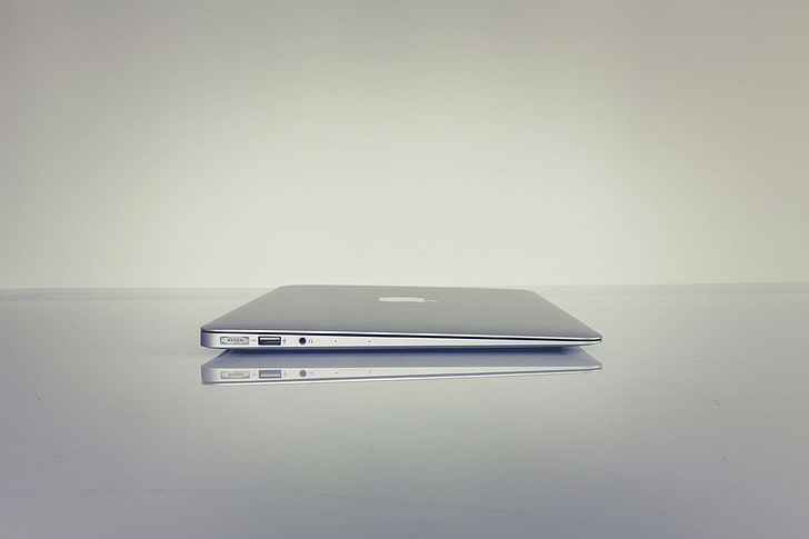 computer, concept, connection, device, electronics, laptop, macbook, modern, ports, reflection, silver, surface, technology, HD wallpaper