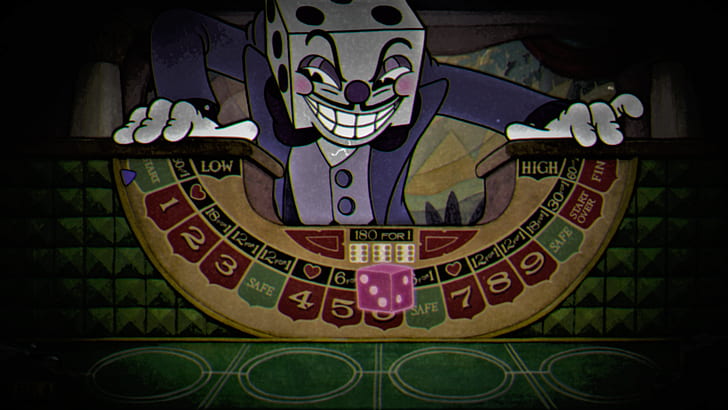 king dice, games art, video games, Cuphead (Video Game), dice, Casino, dark, spooky, HD wallpaper