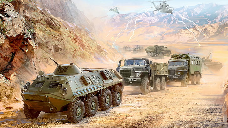 مركبات عسكرية ، مركبة ، ناقلة أفراد مصفحة ، BTR-60 ، هليكوبتر ، دبابة ، شاحنة، خلفية HD