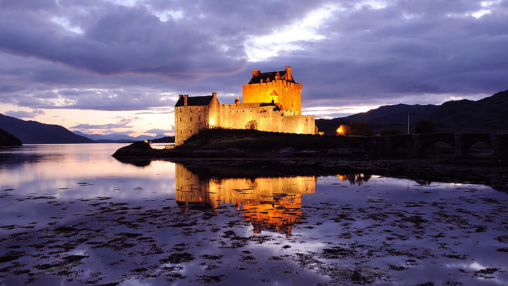 senja, kastil, eropa, skotlandia, great britain, united kingdom, air, benteng, Wallpaper HD