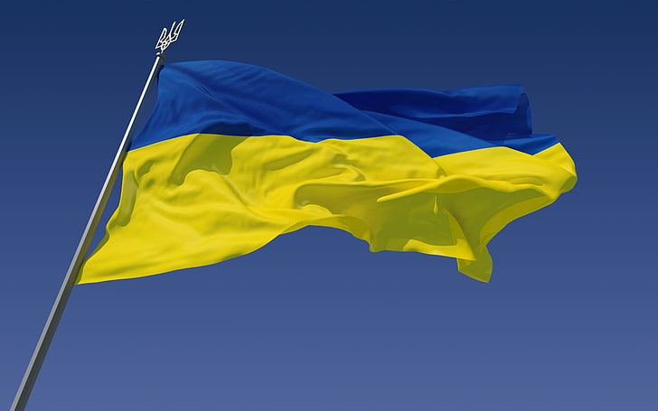 синий и желтый флаг, флаг, украина, малый герб, HD обои