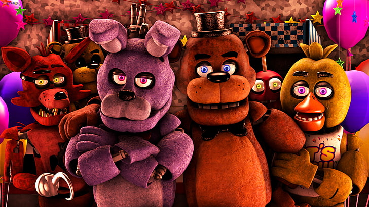 Five Nights at Freddy's, Bonnie (Five Night's at Freddy's), Chica (Five NIghts at Freddy's), Foxy (Five Nights at Freddy's), Freddy (Five Nights at Freddy's), Golden Freddy (Five Nights at Freddy's), Sfondo HD
