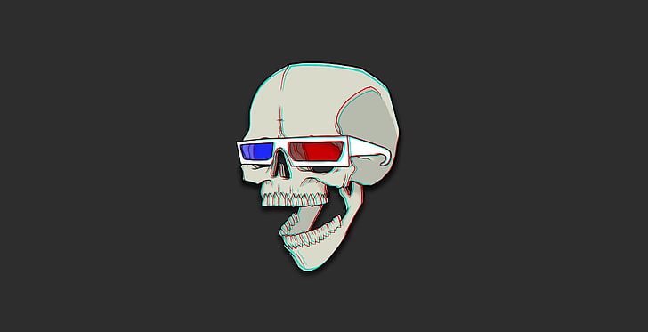 gray skull with 3D glasses illustration, Red, Blue, Skull, Humor, Black, Art, Sake, The Wallpapers, Desktop Wallpaper, Antonian Aleksandr, 3D Glasses, HD wallpaper