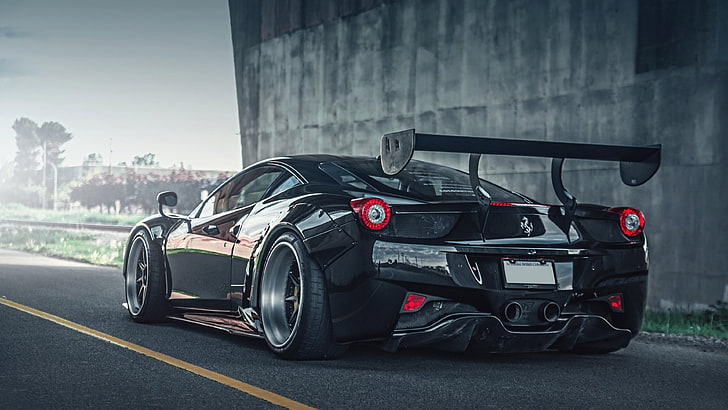 coche, Ferrari 458, vehículo, Ferrari, coche deportivo, coche negro, superdeportivo, vehículo de lujo, tecnología, Fondo de pantalla HD