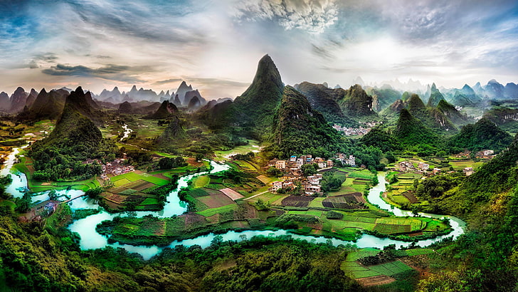 Cina, guangxi, guilin, sungai li, gunung, batu kapur, karst, asia, menakjubkan, indah, Wallpaper HD