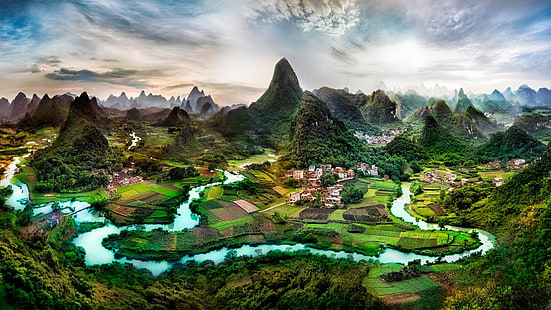 Cina, guangxi, guilin, sungai li, gunung, batu kapur, karst, asia, menakjubkan, indah, Wallpaper HD HD wallpaper