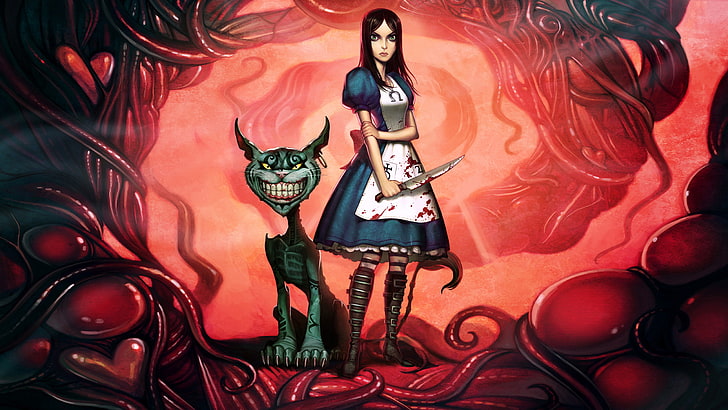 alice, american, art, cat, cheshire, concept, games, legwear, madness, mcgees, returns, striped, video, HD wallpaper