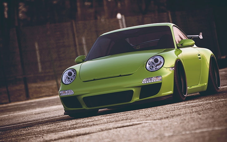 суперкар, Porsche, зеленые автомобили, HD обои