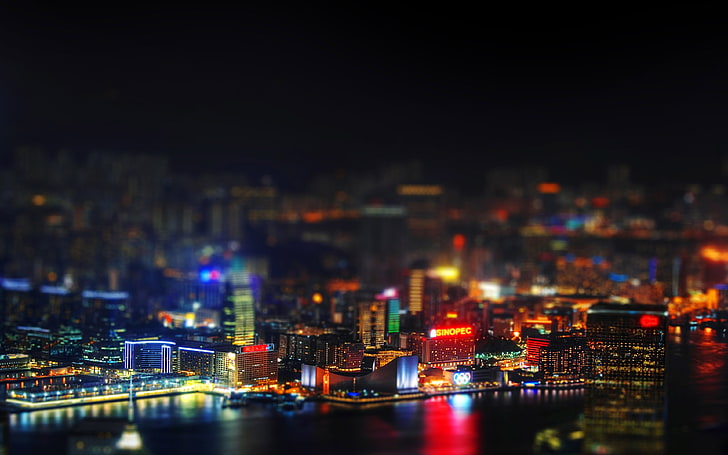 hongkong, night, cityscapes, lights, HD wallpaper
