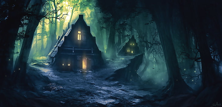 Fantasie, Haus, Wald, HD-Hintergrundbild