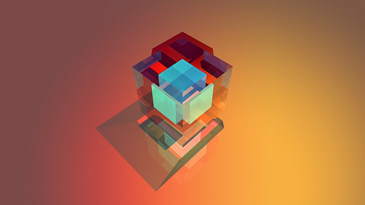 multicolored cube, multicolored logo, abstract, colorful, geometry, simple background, cube, Facets, digital art, HD wallpaper