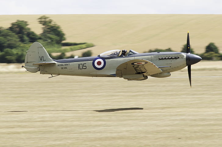 fighter, the plane, British, deck, during the Second world war, Supermarine Seafire, F.XVII, HD wallpaper