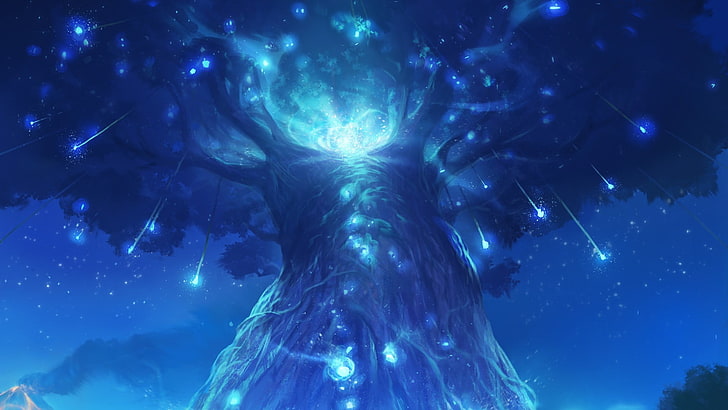 Ilustración del árbol, Ori y el bosque ciego, bosque, árboles, espíritus, paisaje, luces, naturaleza, Fondo de pantalla HD