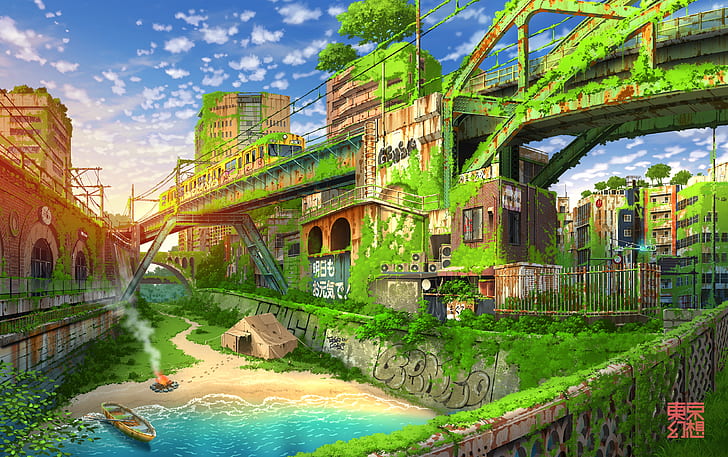 Anime, Original, Post Apocalyptic, Train, HD wallpaper