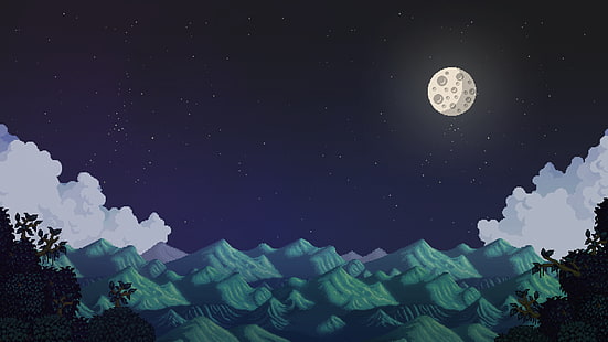 وادي Stardew ، القمر ، المناظر الطبيعية ، فن البكسل، خلفية HD HD wallpaper