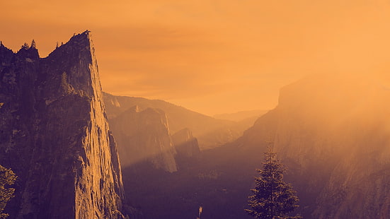 Berge, orange, warme Farben, lila, HD-Hintergrundbild HD wallpaper