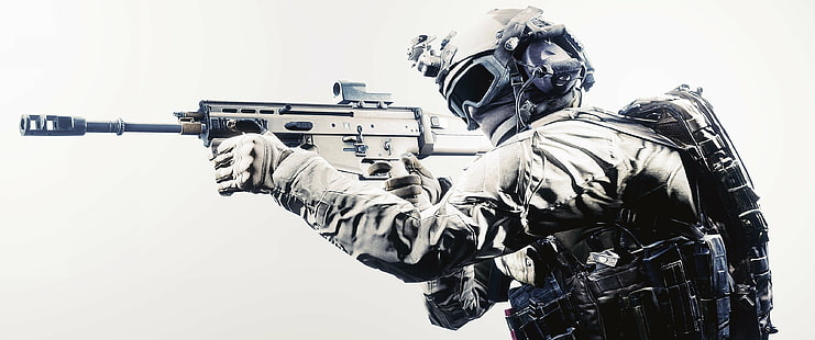 Assault Rifle, military, Simple Background, soldier, Tactical, HD wallpaper HD wallpaper