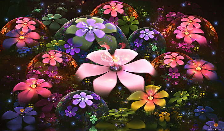 abstracto, fractal, flores, flores fractales, Fondo de pantalla HD