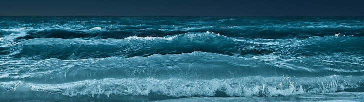 ocean waves in aerial photography, multiple display, water, waves, HD wallpaper