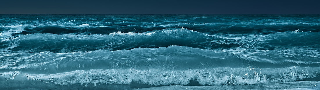 olas oceánicas en fotografía aérea, pantallas múltiples, agua, olas, Fondo de pantalla HD HD wallpaper