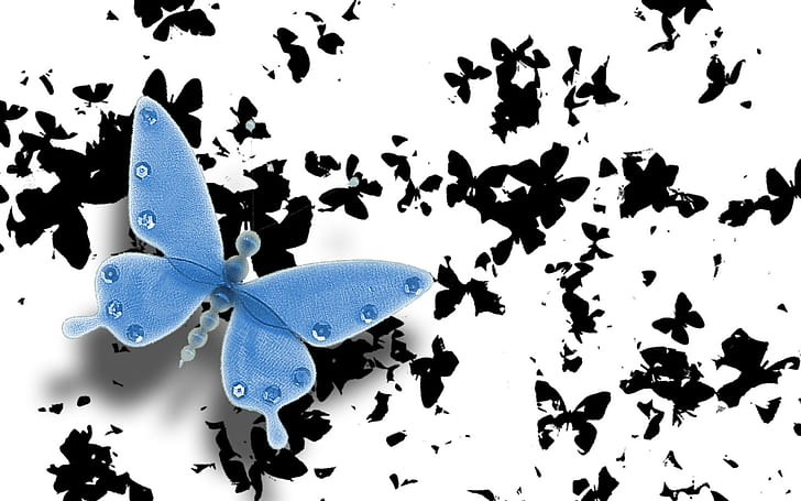 Borboleta Azul, kupu-kupu, hitam dan putih, binatang, Wallpaper HD