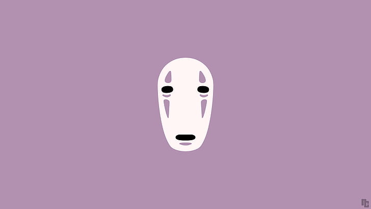 mask, anime, Spirited Away, purple background, simple background, minimalism, Kaonashi, HD wallpaper