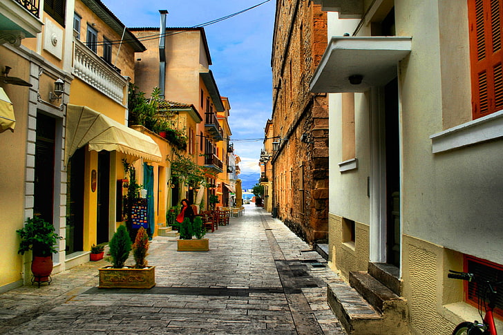 Nafplio, Yunani, pemandangan jalan, jalan, perkotaan, lanskap kota, Wallpaper HD