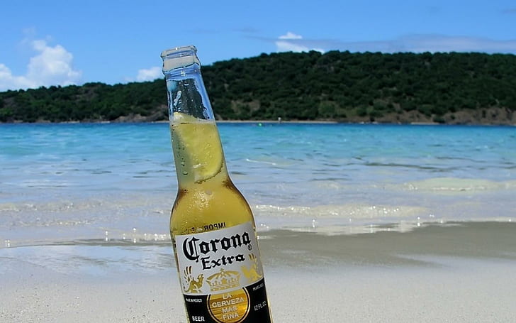 Пивные пляжные бутылки Corona Pictures, напитки, пляж, пиво, бутылки, корона, картины, HD обои
