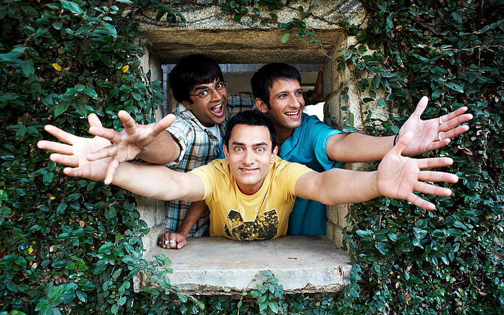 blusa amarela masculina, 3 idiotas, 2009, aamir khan, madhavan, sharman joshi, HD papel de parede