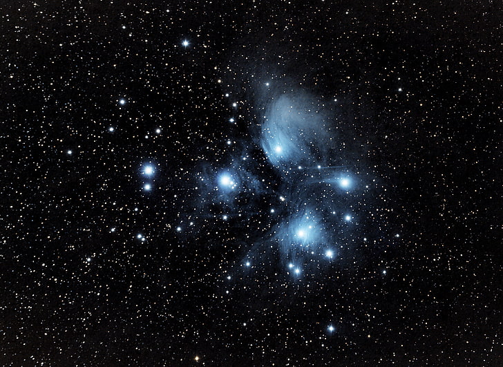 картина на галактиката, Плеядите, M45, звезден куп, в съзвездието Телец, HD тапет