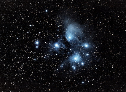 lukisan galaksi, The Pleiades, M45, gugus bintang, di rasi bintang Taurus, Wallpaper HD HD wallpaper