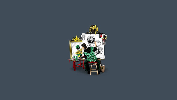 Lukisan hijau Power Ranger, potret diri tiga, Power Rangers, Tommy Oliver, Mighty Morphin Power Rangers, Wallpaper HD