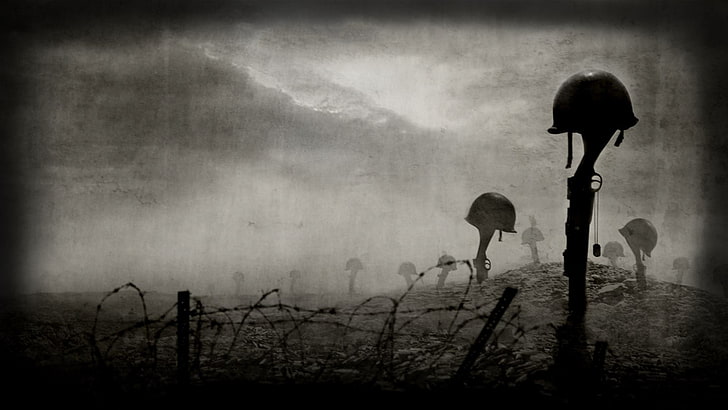 снимка на войнишки шлем в сива скала, призив на дълга: свят във война, Втората световна война, Call of Duty, каска, пушки, куче, HD тапет