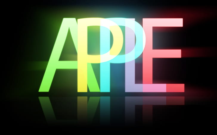 Apple Glowstick, black, computers, digitalillustration, rainbow, reflections, text, typography, HD wallpaper