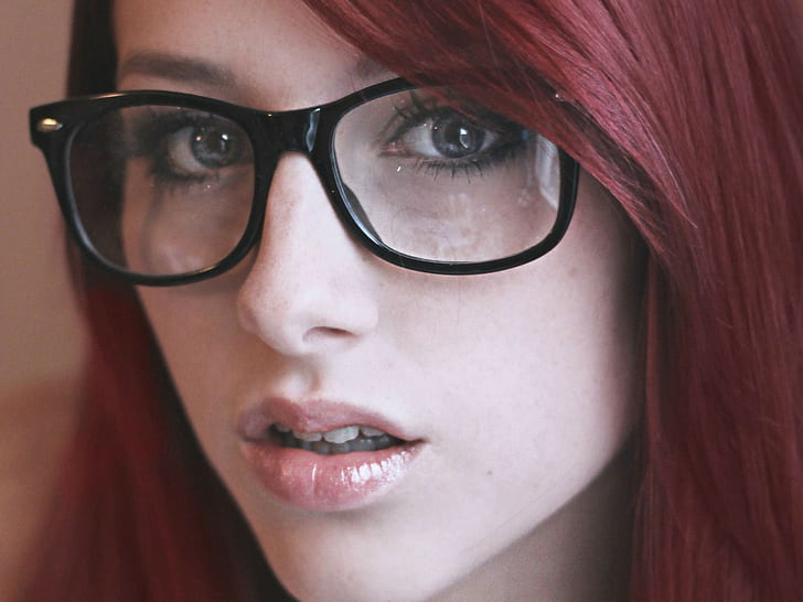 sofia wilhelmina glasses face closeup redhead women, HD wallpaper