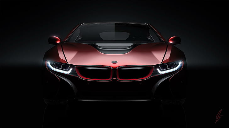 bmw, i8, concept, front view, red bmw i8, concept, front view, HD wallpaper