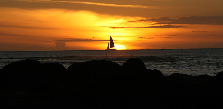 yacht, tramonto, Sfondo HD