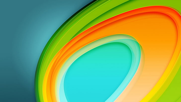 orange, teal, and green abstract wallpaper, circles, lines, colorful, background, HD wallpaper