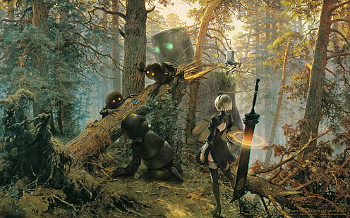 hutan, gadis, cyborg, seni, nier, automata, YoRHa No.2 Tipe B, Wallpaper HD HD wallpaper