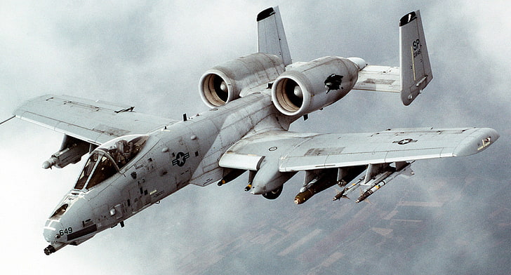замедленная съемка белого пожарного самолета, Fairchild Republic A-10 Thunderbolt II, реактивного истребителя, самолета A10, Warthog, военного самолета, самолета, пулемета, бомбардировщика, HD обои