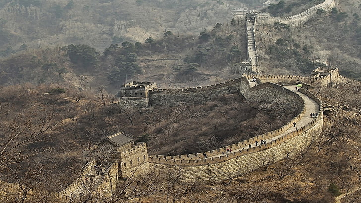 Tembok Cina, Tembok Besar Cina, arsitektur, lansekap, Tembok Besar Cina, jatuh, alam, pohon, menara, Pariwisata, Wallpaper HD