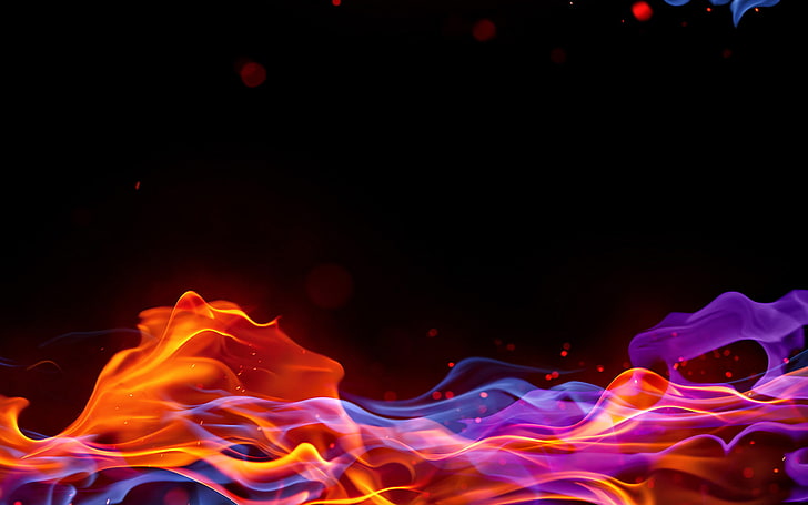 red and purple flame illustration, wave, night, fire, flame, Wallpaper, smoke, color, Blik, HD wallpaper