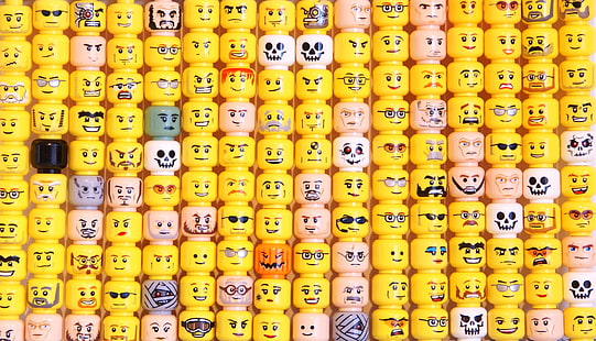 Lego head toy container lot, emotions, background, color, men, texture, LEGO, HD wallpaper HD wallpaper