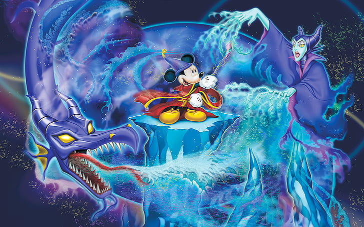 Mickey Mouse Cartoons Battle Against Evil Fine Art Walt Disney Desktop Hd Wallpaper Full Screen 1920 × 1200, HD tapet