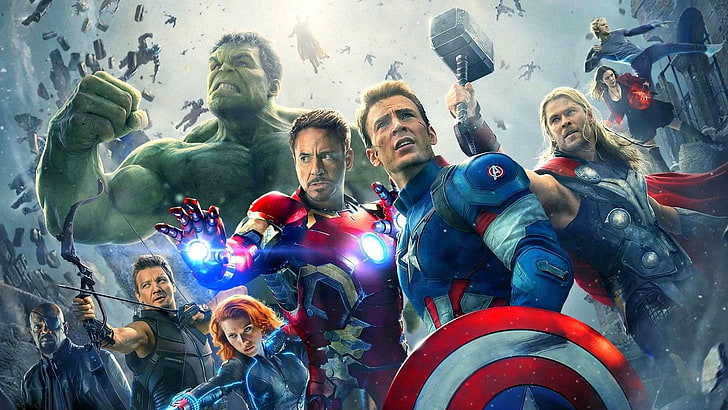 Marvel Avengers illustration, The Avengers, Avengers: Age of Ultron, Black Widow, Captain America, Hawkeye, Hulk, Iron Man, Thor, HD wallpaper