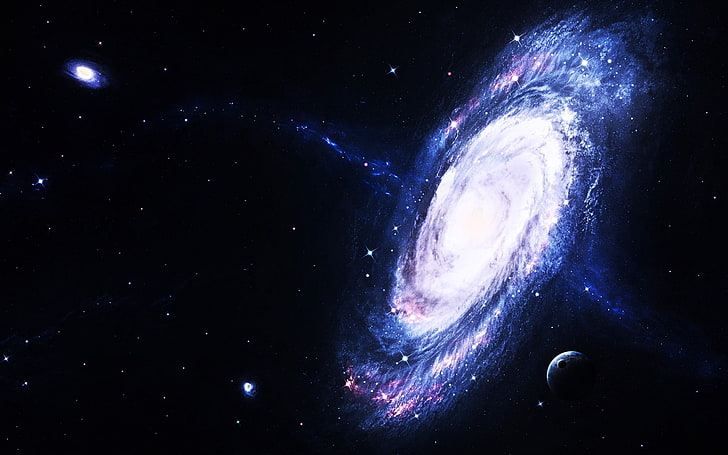 planeta y galaxia, espacio, nebulosa, estrellas, planeta, galaxia, galaxia espiral, Fondo de pantalla HD